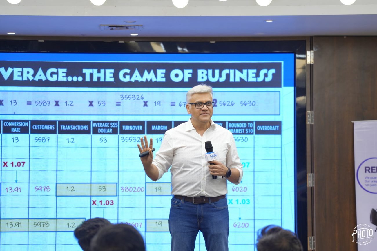 Sanjay presenting the LEVERAGE scorecard on screen